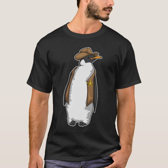 T-shirt Penguin Sheriff Cowboy casquette (Devant)