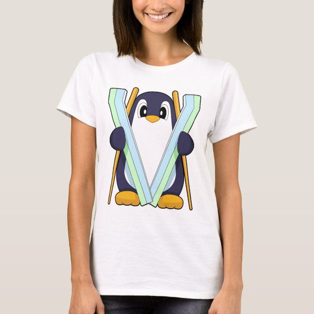 T-shirt Penguin Skier Ski Winter sports (Devant)