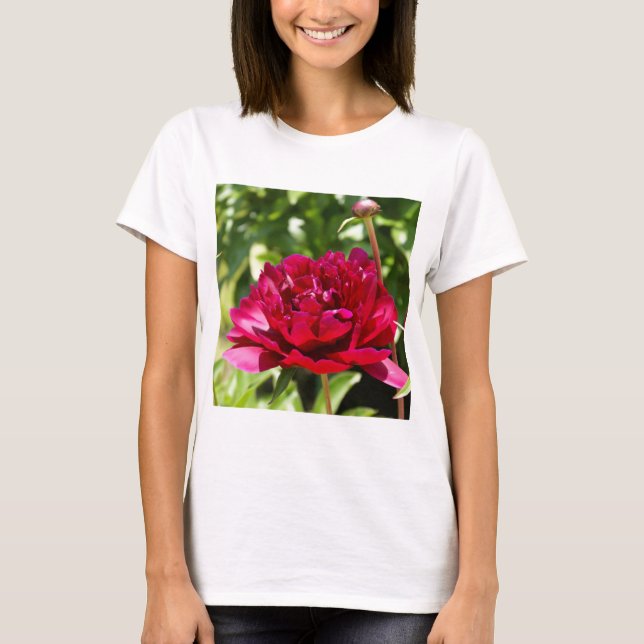 T-shirt Peonées de velours de Maron foncé (Devant)