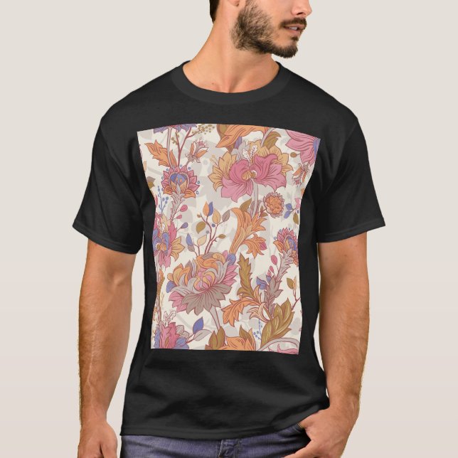 T-shirt Peonies décoratives : motif floral coloré. (Devant)