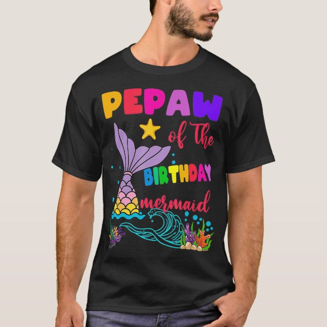 T-shirt Pepaw De La Sirène D'Anniversaire Famille Correspo (Devant)