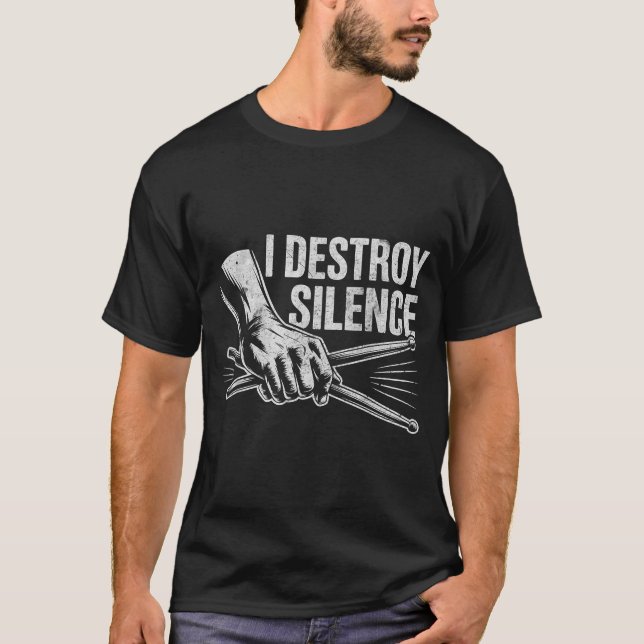 T-shirt Percussionist Drummer I Destroy Silence Drumming L (Devant)