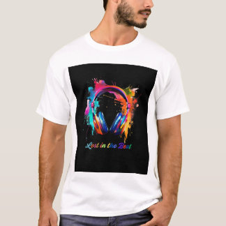 T-shirt Perdu dans le rythme – Casque audio d'art coloré
