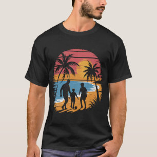 T-shirt Père et 2 fils jouant au football à la plage