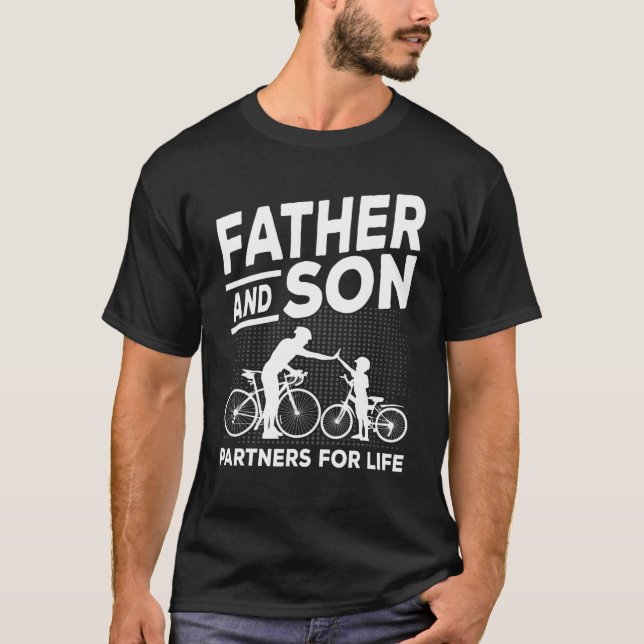 T-shirt Père et son cyclisme vélo équitation papa et garço (Devant)