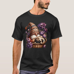 T-shirt Père Gnome Floral Pug Pour Amateur De Jardin De Fl