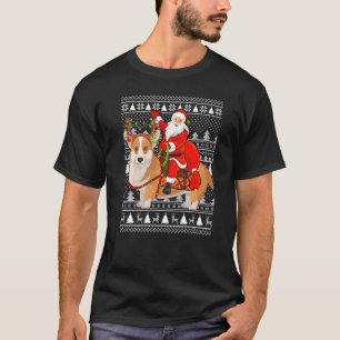 T-shirt Père Noël à cheval sur un chien Corgi Gallois Noël