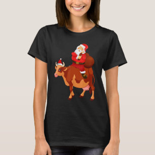 T-shirt Père Noël à cheval sur une vache Noël Pyjama Enfan