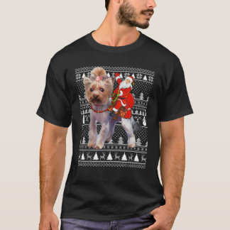 T-shirt Père Noël amateur de chien Yorkie drôle à cheval s