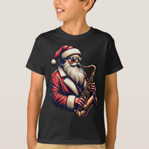 T-shirt Père Noël américain jouant du saxophone Xmas Jazz 