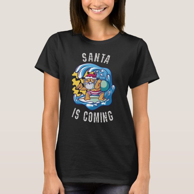 T-shirt Père Noël arrive par Surfboard (Devant)