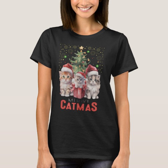 T-shirt Père Noël avec chats (Devant)