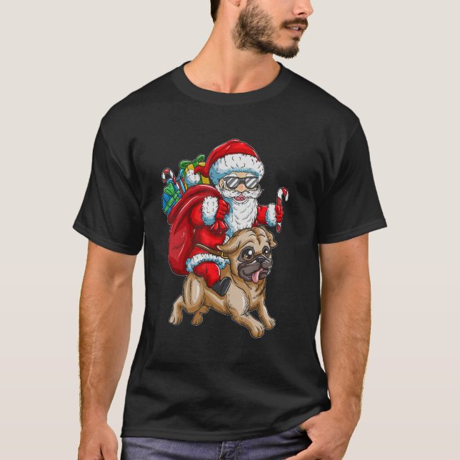 T-shirt Père Noël avec sac à dos Carlin chien enfants Chri (Devant)