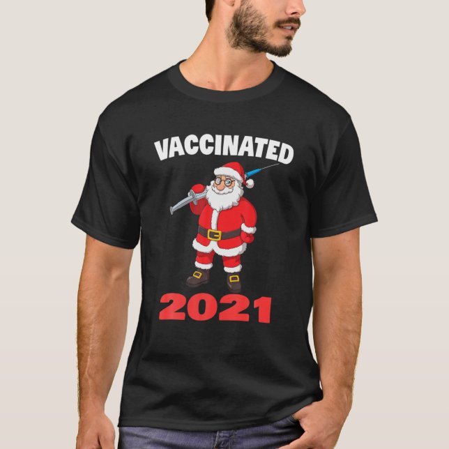 T-shirt Père Noël Avec Syringe Vacciné Noël 2021 (Devant)