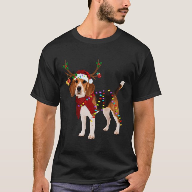 T-shirt Père Noël Beagle Reindeer cadeaux de Noël légers (Devant)
