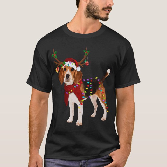 T-shirt Père Noël Beagle renne Noël clair (Devant)
