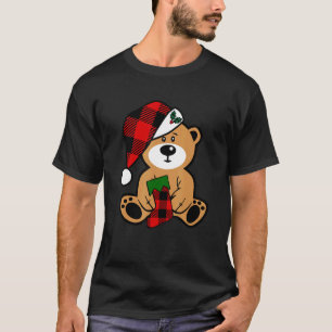 T-shirt Père Noël Bear Buffalo Plaid Stocker Et Casquette 