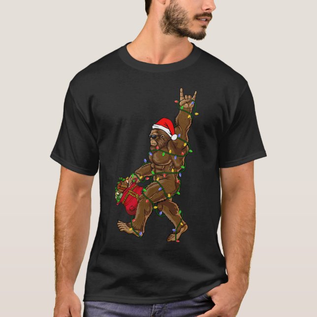 T-shirt Père Noël Bigfoot lumières de Noël Rock drôle Sasq (Devant)