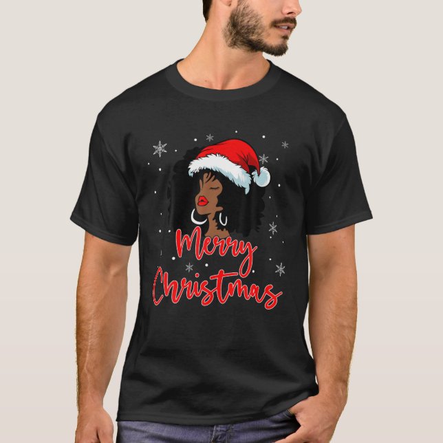 T-shirt Père Noël Black Melanin Américaine Africaine Casqu (Devant)