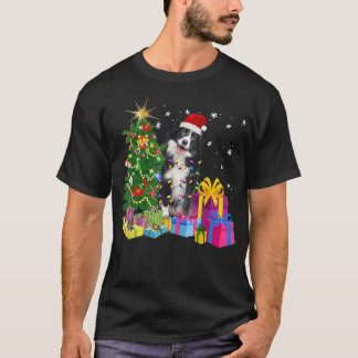 T-shirt Père Noël Bordure Collie Chien Arbre de Noël Lumiè
