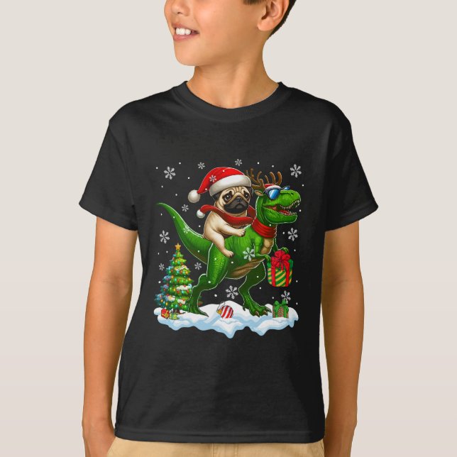 T-shirt Père Noël Carlin équitation Reindeer T-rex Christm (Devant)