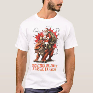 T-shirt Père Noël chevauchant des hommes dinosaures blancs
