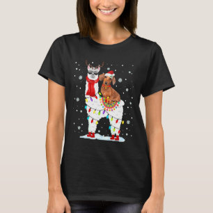 T-shirt Père Noël Dachshund Riding Llama Reindeer