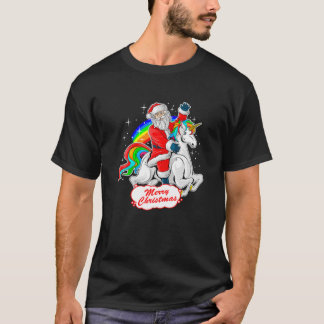 T-shirt Père Noël de Noël équitation Unicorn, Mignons Noël
