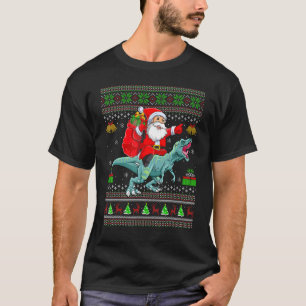 T-shirt Père Noël de Noël laid à cheval sur un dinosaure T