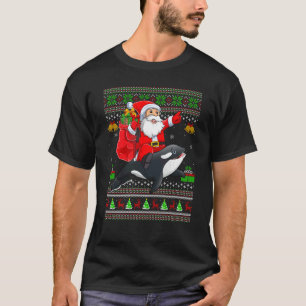T-shirt Père Noël de Noël laid à cheval sur un orque Noël