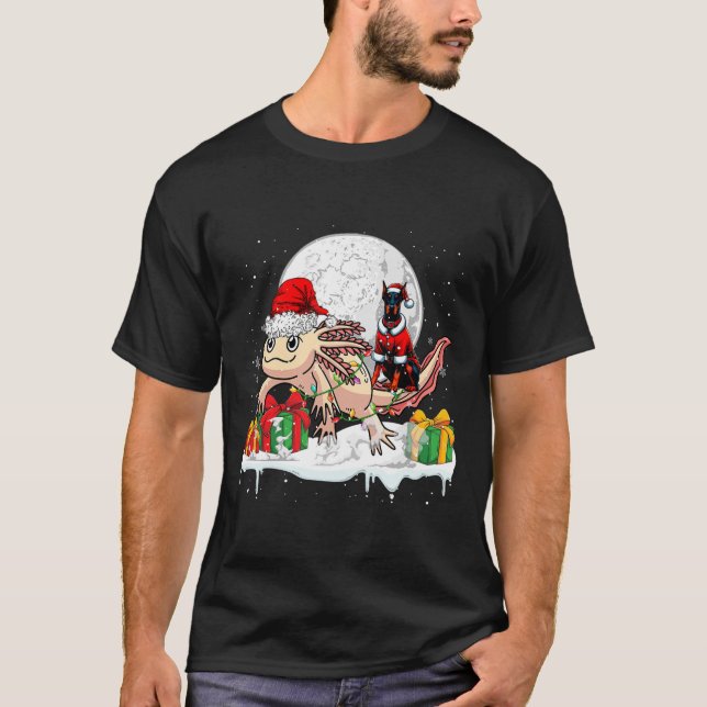 T-shirt Père Noël Dobermann équitation Axolotl Propriétair (Devant)