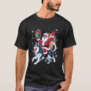 T-shirt Père Noël drôle chevauchant un chien husky sibérie