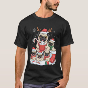 T-shirt Père Noël drôle Pugs Noël Xmas pour femmes hommes