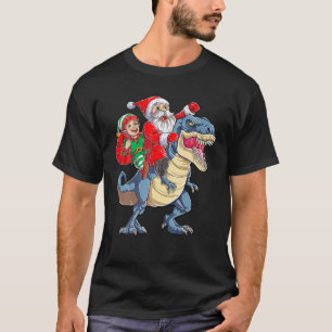 T-shirt Père Noël Elf Riding Dinosaur T - Rex Christmas Bo