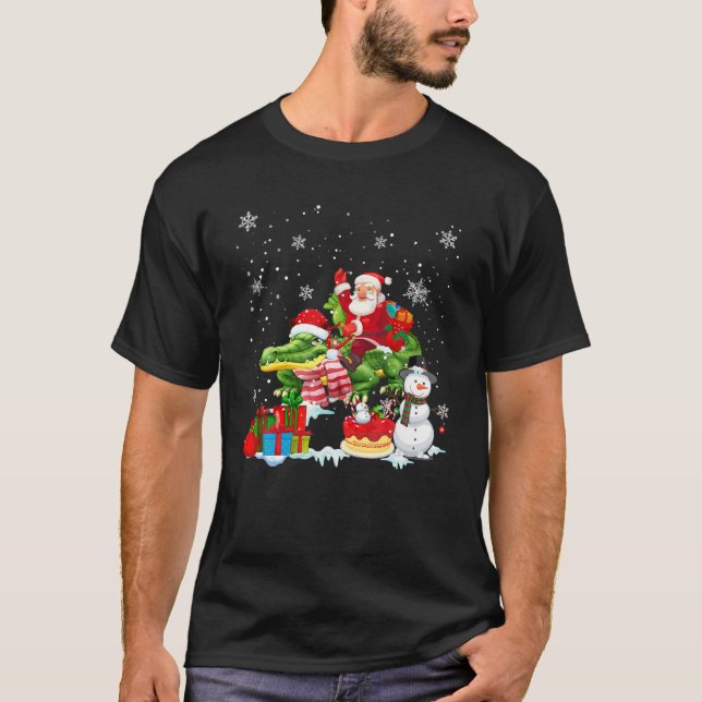 T-shirt Père Noël équitation Alligator Noël Pyjama Famille (Devant)