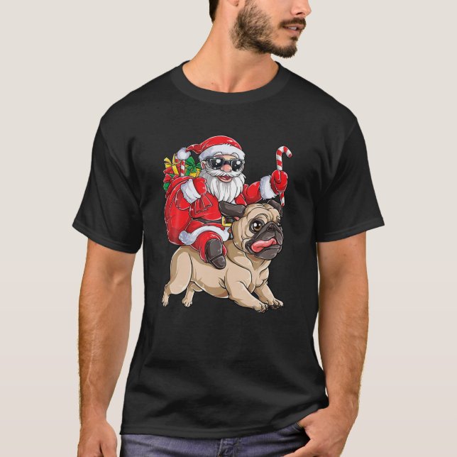 T-shirt Père Noël équitation Carlin Noël Carlin Lover Joye (Devant)