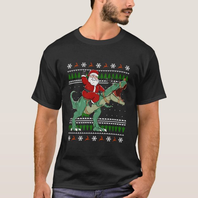 T-shirt Père Noël équitation Dino laide (Devant)