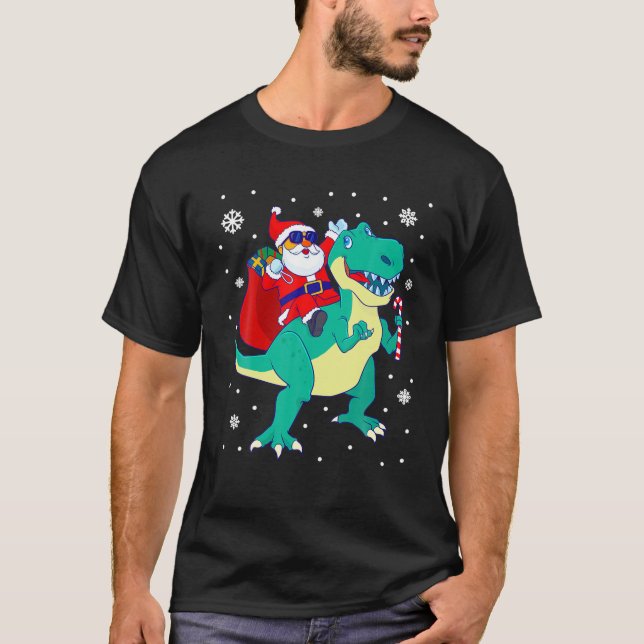 T-shirt Père Noël équitation Dinosaur Noël T - Rex Rawr Ho (Devant)