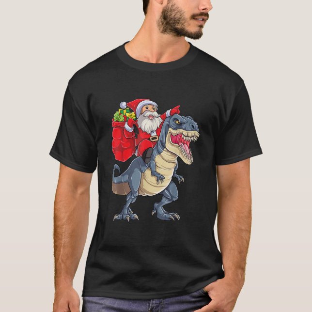 T-shirt Père Noël équitation Dinosaur T rex Cadeaux de Noë (Devant)