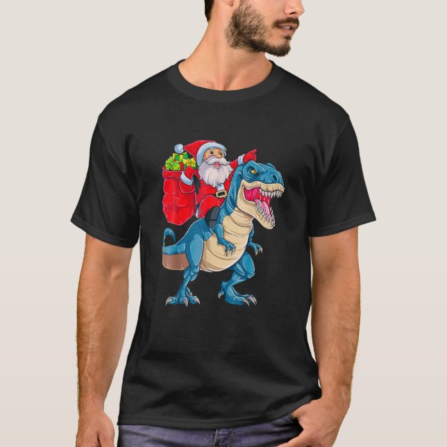 T-shirt Père Noël équitation Dinosaur T Rex Funny Christma (Devant)