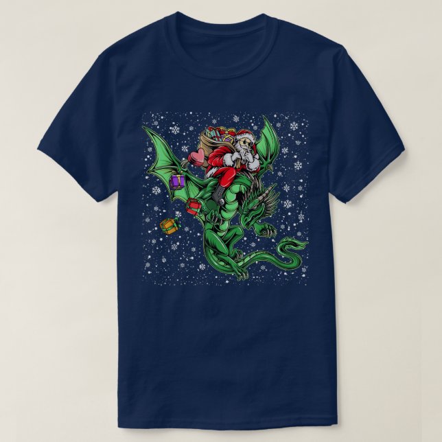 T-shirt Père Noël équitation Dragon Noël Hommes Femmes gar (Design devant)