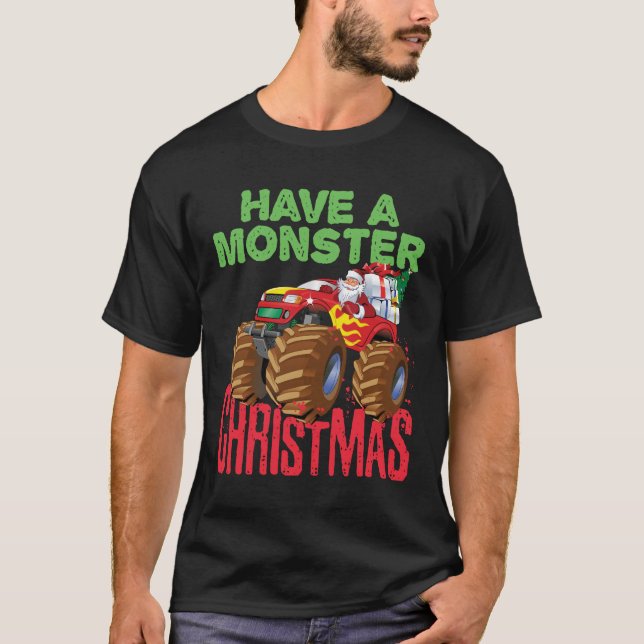 T-shirt Père Noël équitation Monster Truck Avoir Monster N (Devant)