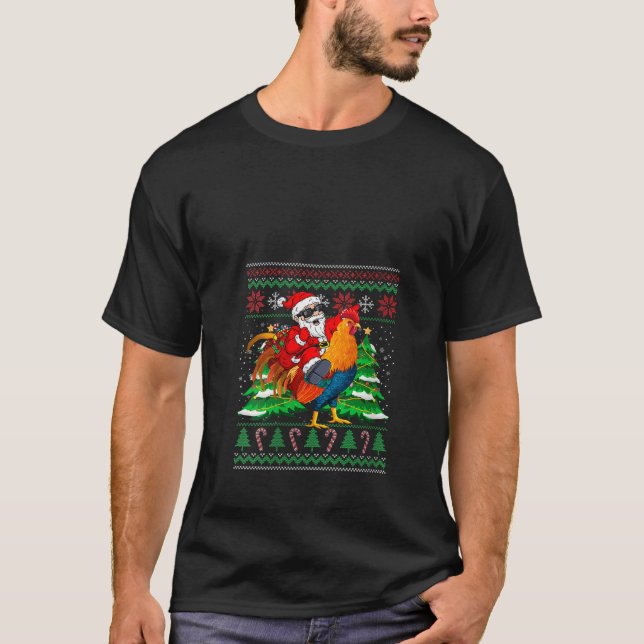 T-shirt Père Noël équitation poulet laid Noël Père Noël po (Devant)