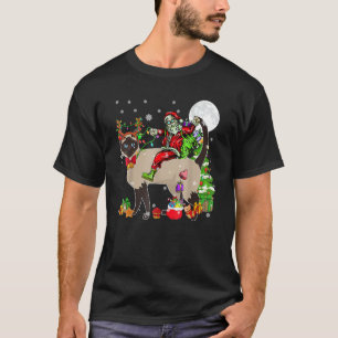 T-shirt Père Noël équitation renne Siamese Cat Christmas T
