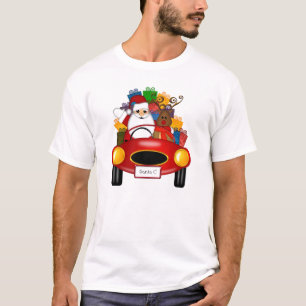 T-shirt Père Noël et renne dans la voiture de sport avec