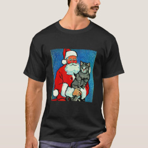 T-shirt Père Noël Et Son Chat Dessin Mignon Noël Hol