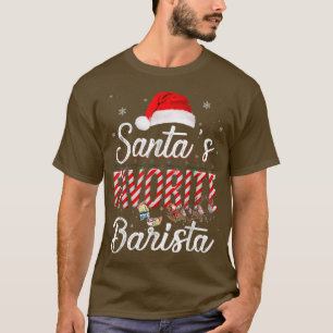 T-shirt Père Noël Favori Barista Casquette Lumière Dans Sn
