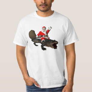 T-shirt Père Noël Festif Montant Un Alligator
