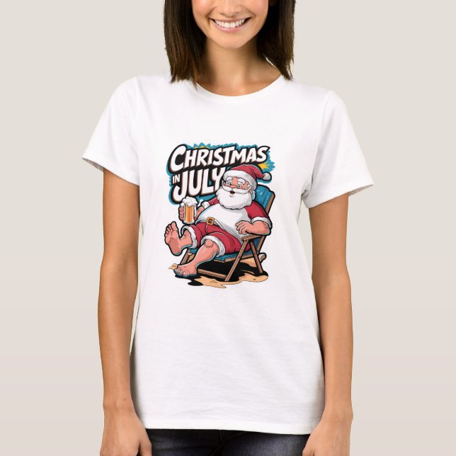 T-shirt Père Noël Festive Profitant De La Pause Bière (Devant)