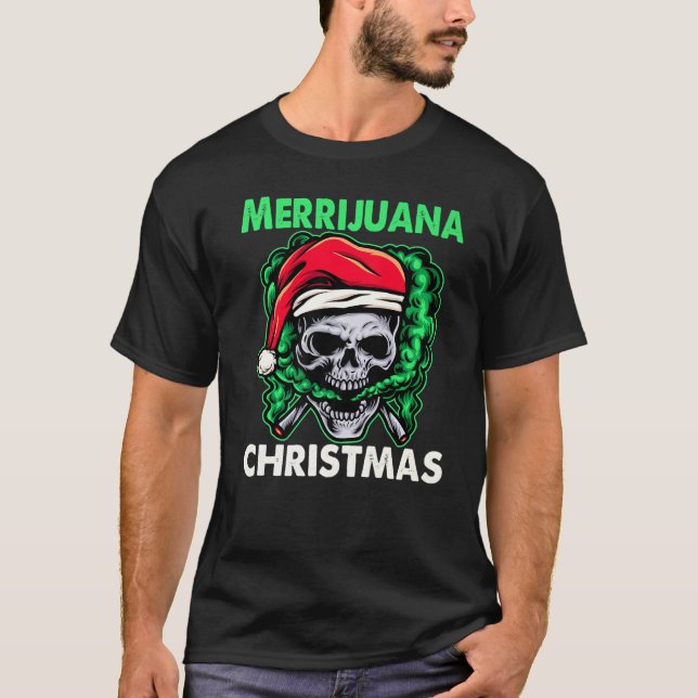T-shirt père Noël Fumer Merrijuana Costume de mauvaises he (Devant)